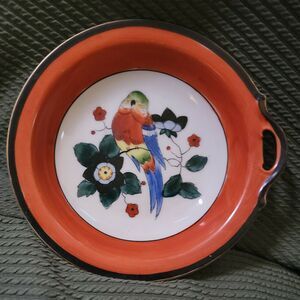 Noritake Japan Dish Tray Luster Exotic Bird Parrot Hand Painted "M" Wreath 6.5”